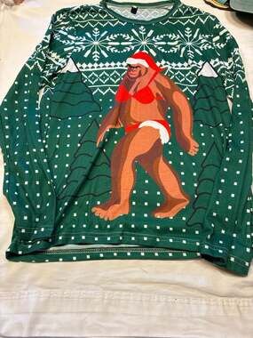 Old Glory Sasquatch Bikini Bigfoot Ugly Christmas Sweater Long Sleeve Shirt